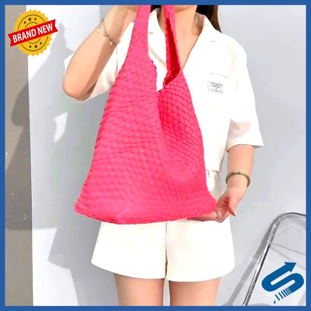 Large Vegan Leather Woven Hobo Tote Shoulder Bag with Purse - Picture 7 of 7